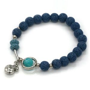 Bracelet Blue Lava Rock Charm OS Stretch